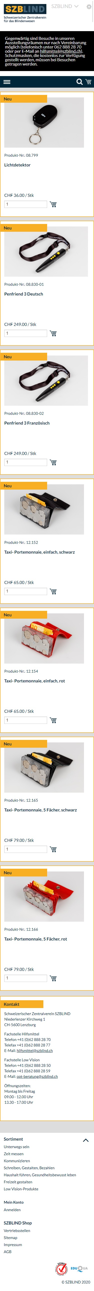 SZBLIND Online Shop Mobile